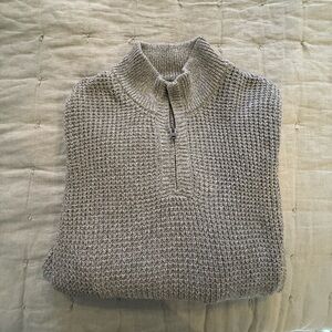 LL Bean Men's Classic Shaker Oatmeal Gray Quarter Zip Cotton Sweater-XL